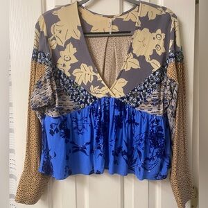 Free People Patchwork Aloha V-Neck Women's Top Size Medium